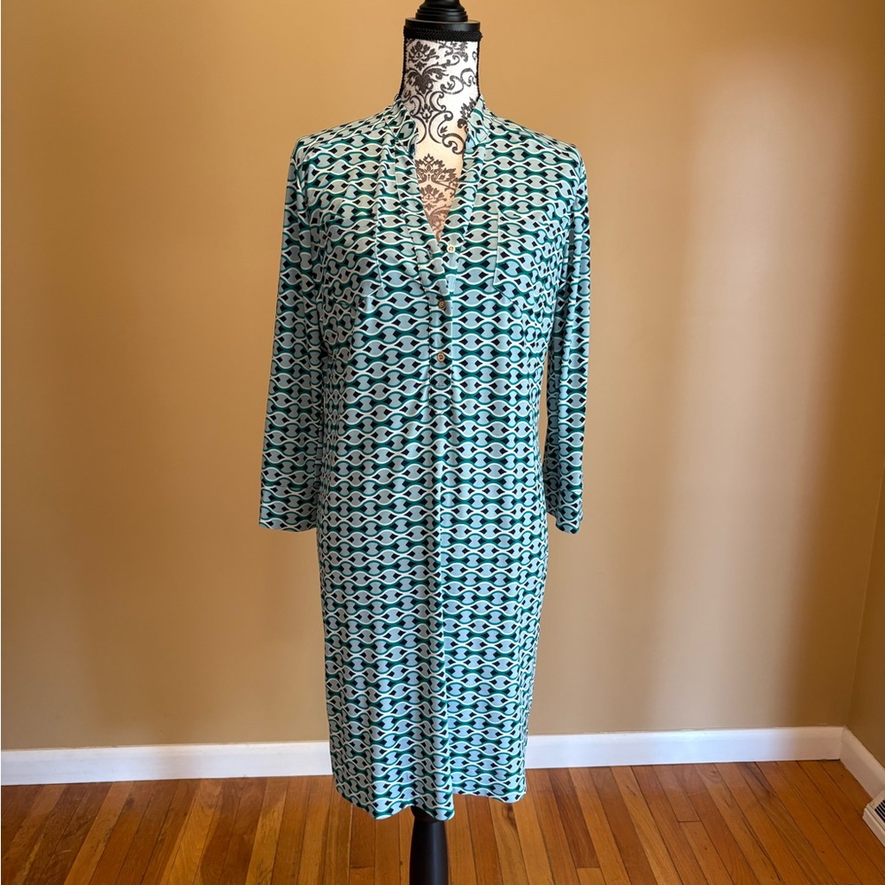 Donna Morgan Teal Geometric Long Sleeve Dress